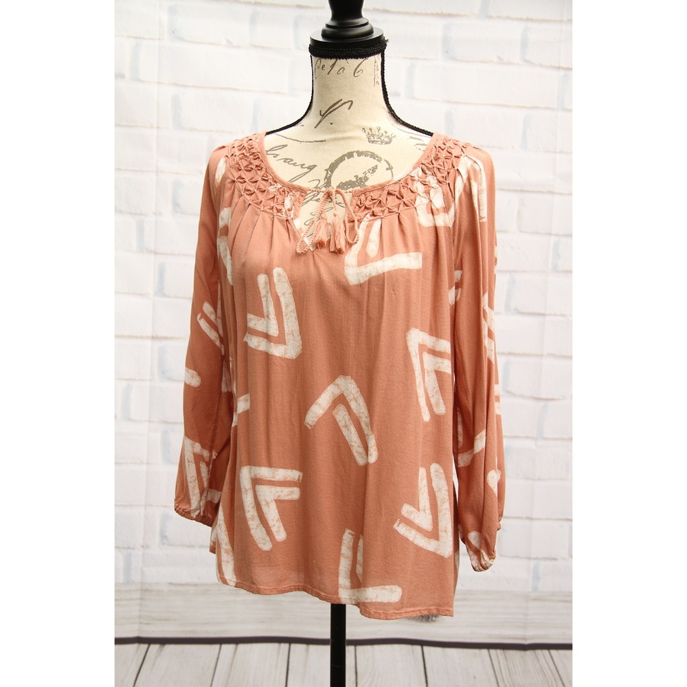 Lucky Brand Arrow Pattern Mauve Boho Peasant Blouse S